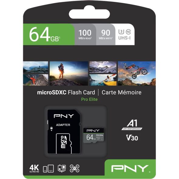 Karta PNY PRO Elite MicroSDXC 64 GB Class 10 UHS-I/U3 A1 V30 (P-SDU64GV31100PRO-GE)
