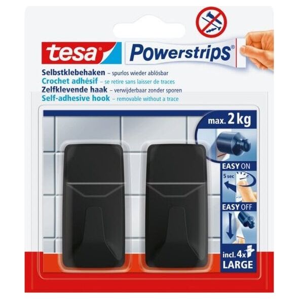 Tesa Haczyki samoprzylepne tesa POWERSTRIPS prostokątne 2kg, czarne