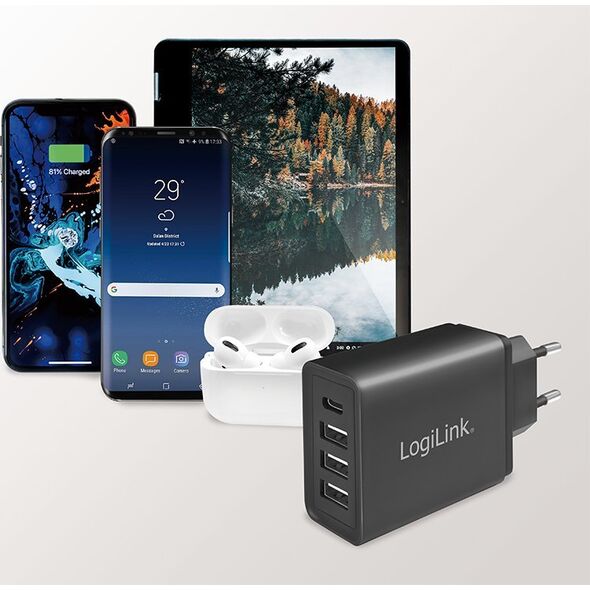 LogiLink PA0221  adapter gniazda USB (3 x USB-A, 1 x USB-C) 27 W do smartfonów/tabletów/e-booków itp.  zabezpieczenie przed przeciążeniem, przegrza