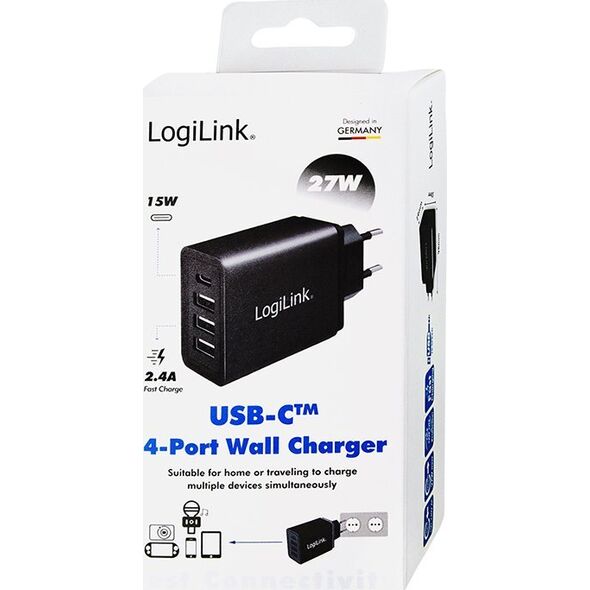 LogiLink PA0221  adapter gniazda USB (3 x USB-A, 1 x USB-C) 27 W do smartfonów/tabletów/e-booków itp.  zabezpieczenie przed przeciążeniem, przegrza