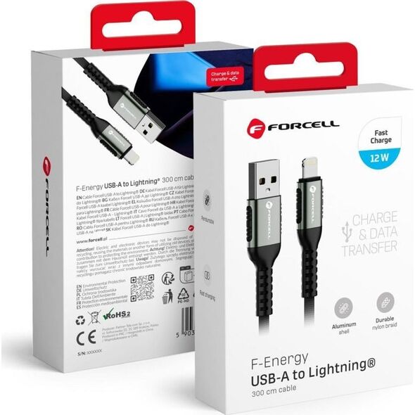 FORCELL F-ENERGY C257 kabel USB A do Lightning 2,4A 12W Cafule 3 m czarny