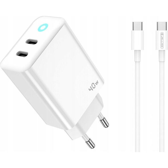 Ładowarka Jellico JELLICO ładowarka sieciowa EU19 GaN PD 40W 2xUSB-C Biały   Kabel 2x USB - C
