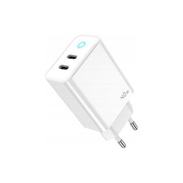 Ładowarka Jellico JELLICO ładowarka sieciowa EU19 GaN PD 40W 2xUSB-C Biały   Kabel 2x USB - C