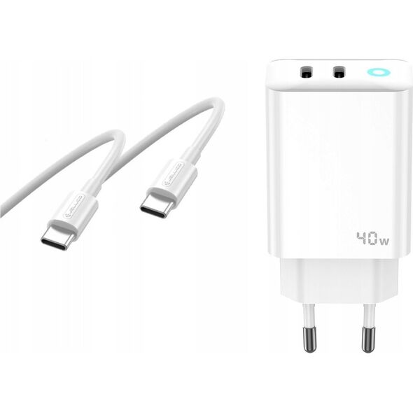 Ładowarka Jellico JELLICO ładowarka sieciowa EU19 GaN PD 40W 2xUSB-C Biały   Kabel 2x USB - C
