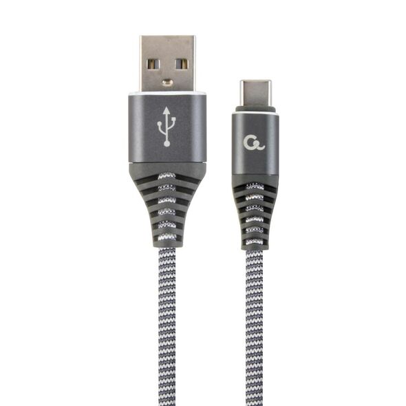 Gembird Premium USB-C 2.0 Cable (Am/cm) Metal Connectors Nylon Braid 1m Gray/white (CC-USB2B-AMCM-1M-WB2) (GEMCC-USB2B-AMCM-1M-WB2) έως 12 άτοκες Δόσεις
