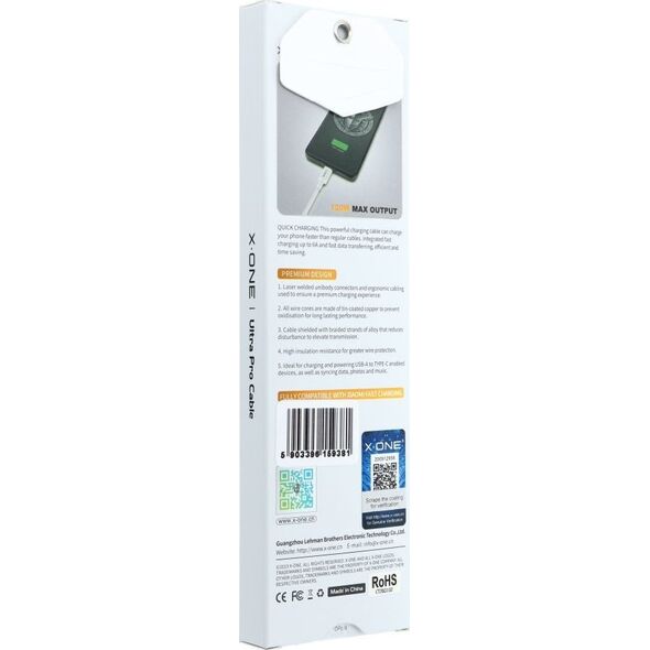 Kabel USB X-One USB-A - USB-C Biały (5903396159381)