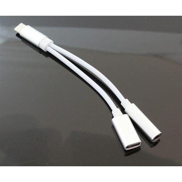 Adapter USB Hertz AK291B USB-C - Jack 3.5mm + USB-C Biały  (2492-uniw)