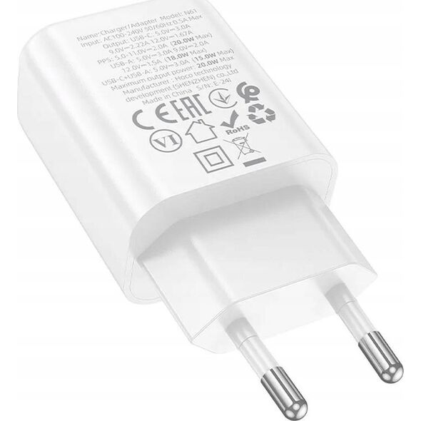 HOCO ładowarka sieciowa USB A + Typ C PD QC3.0 3A 20W N61 biała