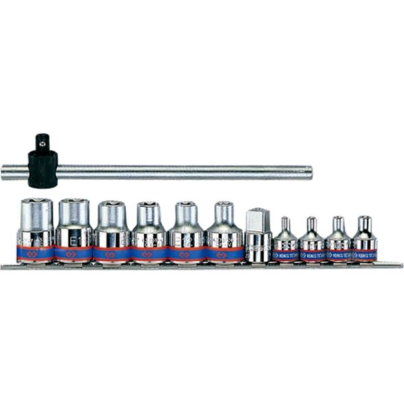 King Tony ZESTAW NASADEK 3/8"+1/2" 12cz. E4-E20+POKRĘTŁO, CHROM, SZYNA King Tony