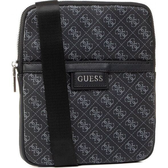 Guess, Dan, Flat Top Zip, Textile Crossbody Bag, Black, For Men For Men