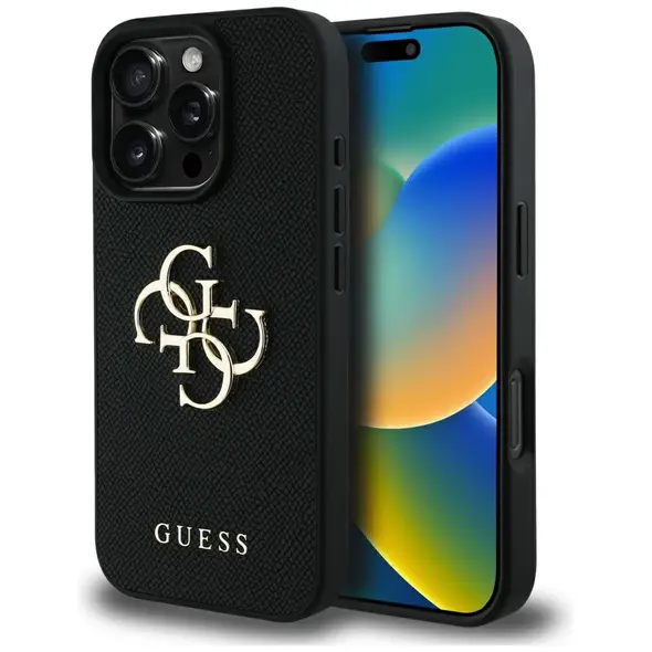 Guess Grained Big 4G Logo Small Classic Logo Apple iPhone 16 Pro black