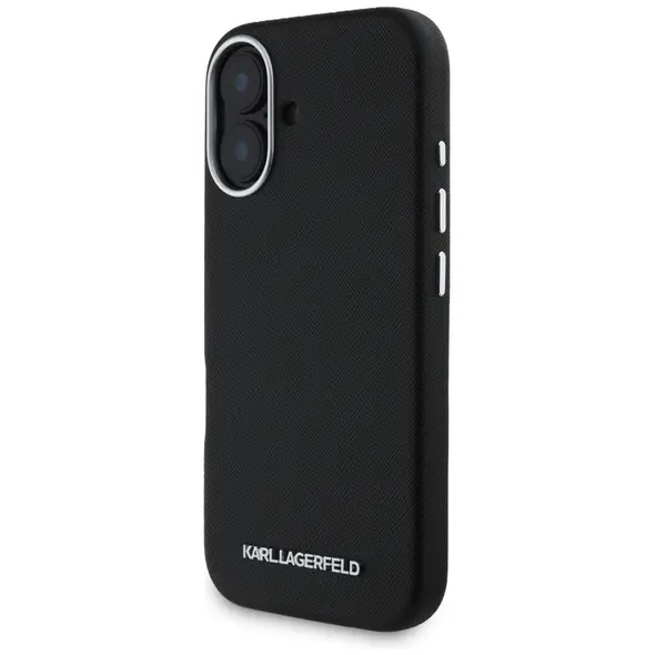 Karl Lagerfeld Saffiano Full Wrapped Elongated Metal Logo MagSafe Apple iPhone 16 black