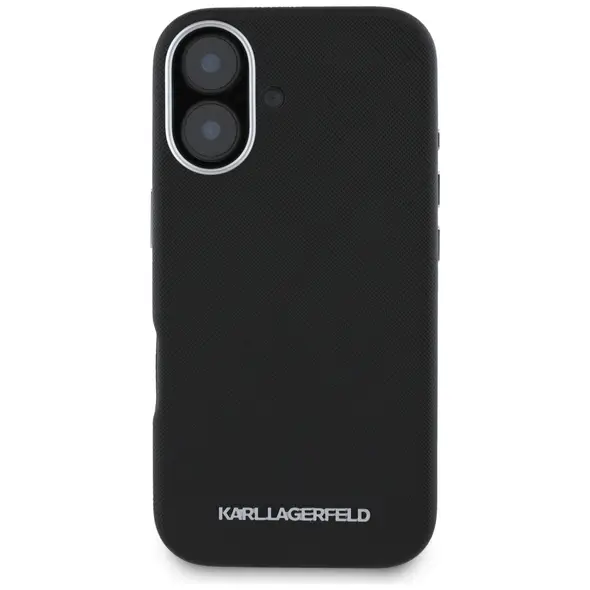 Karl Lagerfeld Saffiano Full Wrapped Elongated Metal Logo MagSafe Apple iPhone 16 black