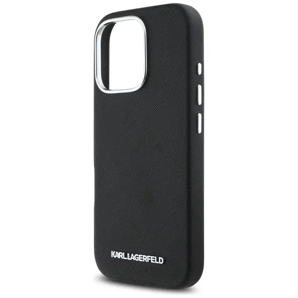 Karl Lagerfeld Saffiano Full Wrapped Elongated Metal Logo MagSafe Apple iPhone 16 Pro Max black