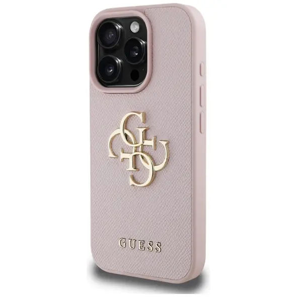 Guess Grained Big 4G Logo Small Classic Logo Apple iPhone 16 Pro pink