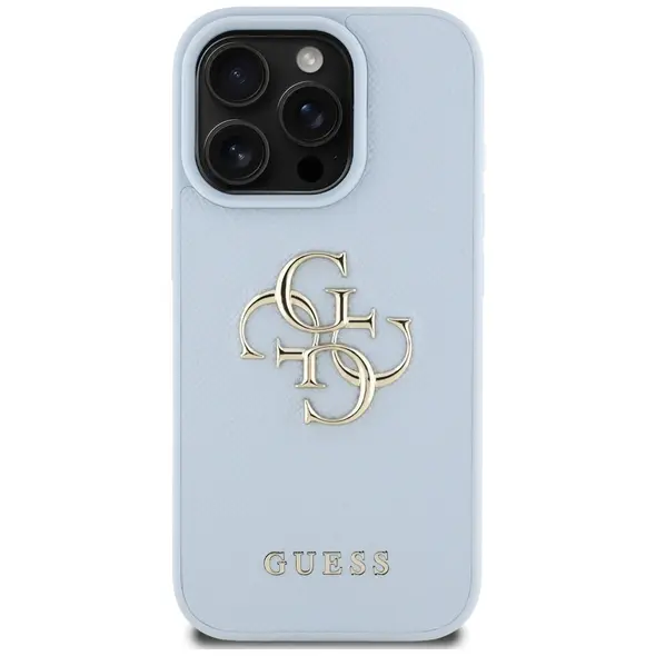 Guess Grained Big 4G Logo Small Classic Logo Apple iPhone 16 Pro blue