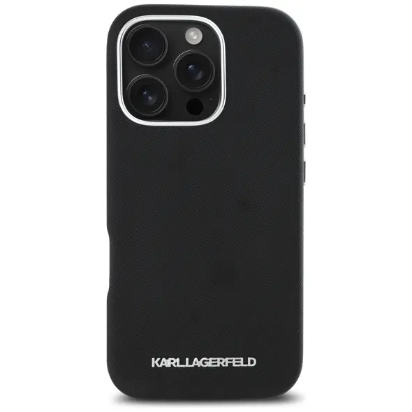 Karl Lagerfeld Saffiano Full Wrapped Elongated Metal Logo MagSafe Apple iPhone 16 Pro Max black