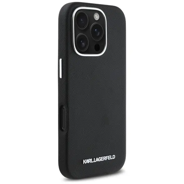 Karl Lagerfeld Saffiano Full Wrapped Elongated Metal Logo MagSafe Apple iPhone 16 Pro black