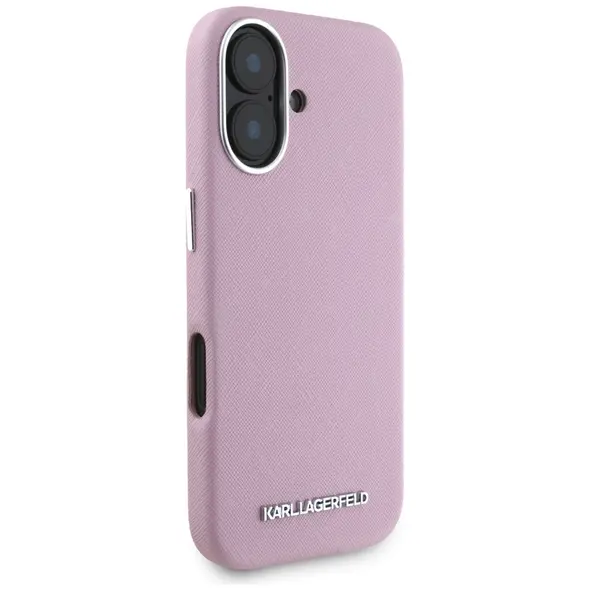 Karl Lagerfeld Saffiano Full Wrapped Elongated Metal Logo MagSafe Apple iPhone 16 pink