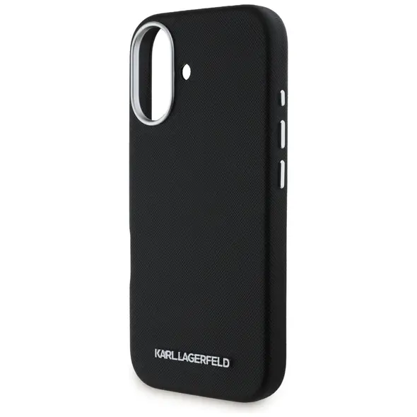 Karl Lagerfeld Saffiano Full Wrapped Elongated Metal Logo MagSafe Apple iPhone 16 black