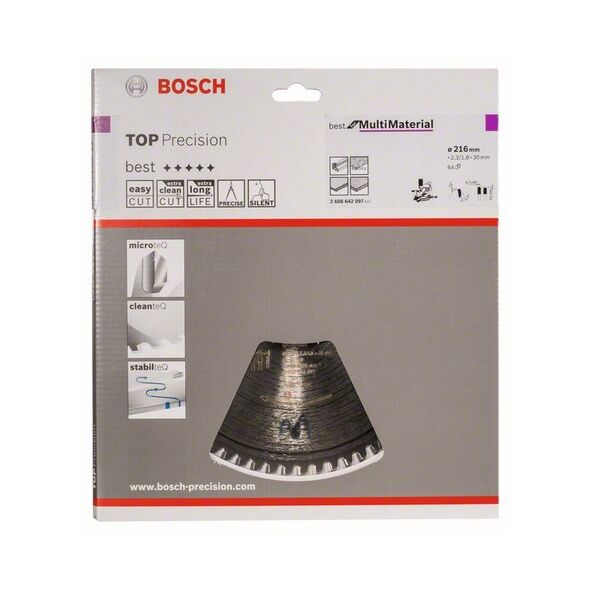 Bosch Tarcza pilarska Top Precision Best for Multi Material 216 x 30mm 64z (2608642097)