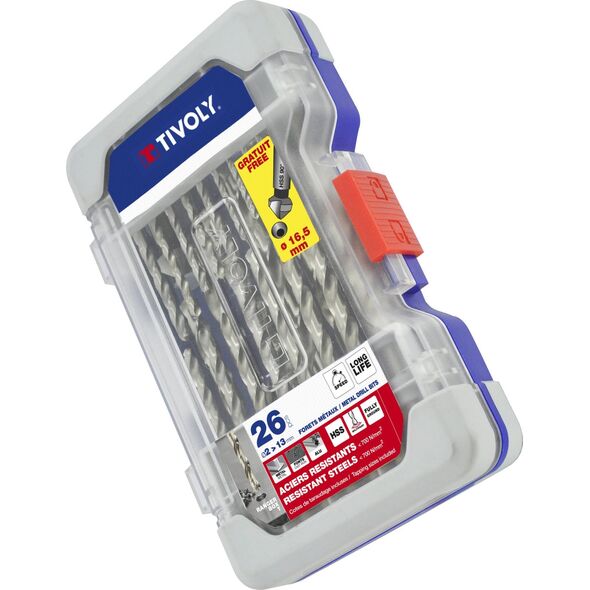Wiertło Tivoly Tivoly Metalo grąžtų rinkinys HSS 26vnt Ø1-13mm, gilintuvas 16.5 mm