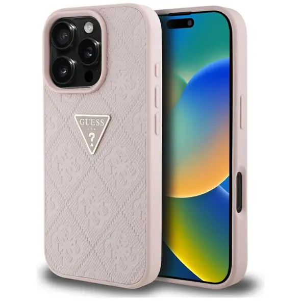 Guess Hot Stamp 4G Pattern Triangle Metal Logo Apple iPhone 16 Pro Max pink