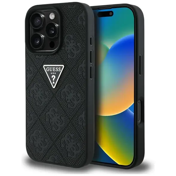 Guess Hot Stamp 4G Pattern Triangle Metal Logo Apple iPhone 16 Pro black