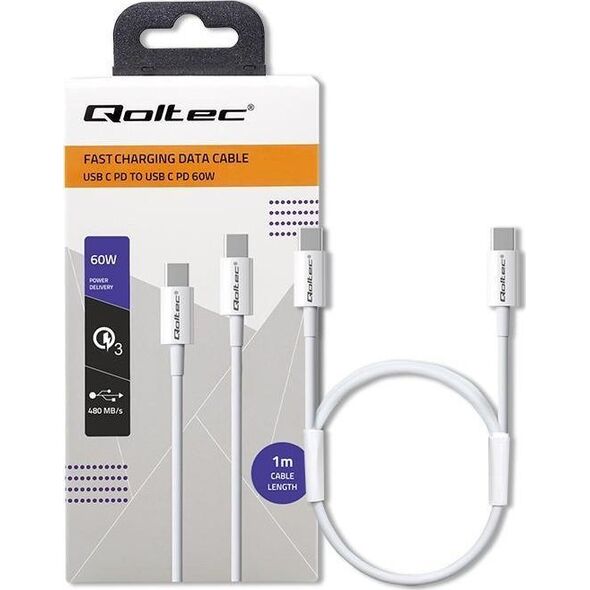 Kabel USB Qoltec USB-C - USB-C 1 m Biały (52359)