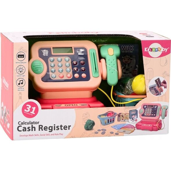 LeanToys Kasa Fiskalna Nauka Liczenia Monety Koszyk Światła Dźwięki Różowa
