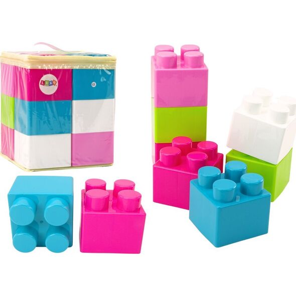 LeanToys Duże Klocki Konstrukcyjne W Torbie Naklejki Kolorowe 12 El