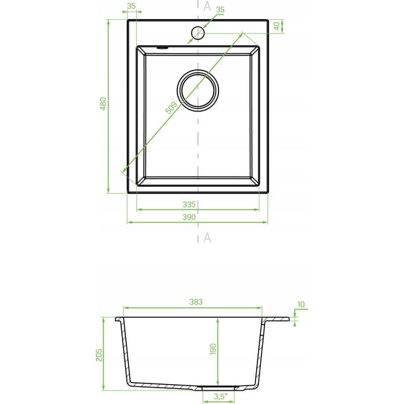 Νεροχύτης Laveo SBHA710T ΝΕΡΟΧΥΤΗΣ CHICHI POLIGRAN 1-ΘΑΛ. 48X39 ΜΑΥΡΟΣ + ΣΥΦ. ΜΕ ΜΠΑΤ. ELZA // ZL.LA.CHICHI-48X39-CZ+SYF