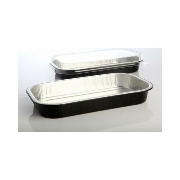 Plus Pack Låg dome t/foliebakke sort/alu D-PET 241x145x25mm 100stk/pak - (100 stk.)