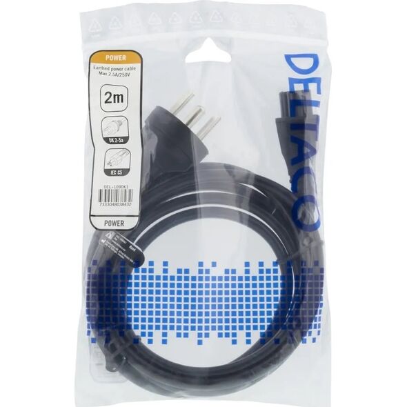 Power cable, 2m, DK 2-5a to IEC C5, 2.4A, earthed, black