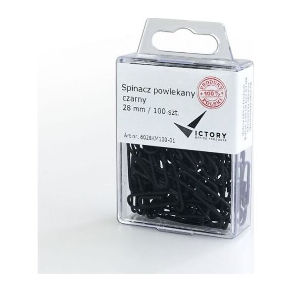 Συνδετήρες Victory Office Product 28MM 100 τεμ. στρογγυλοί επικαλυμμένοι μαύροι πλαστικό δοχείο κρεμαστό