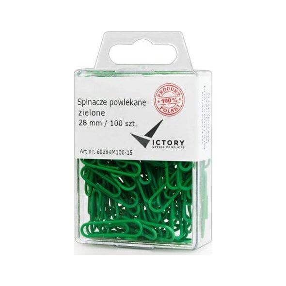 Συνδετήρες γραφείου Victory Office Product 28MM 100 τεμ. στρογγυλοί επικαλυμμένοι πράσινοι πλαστικό δοχείο κρεμαστό