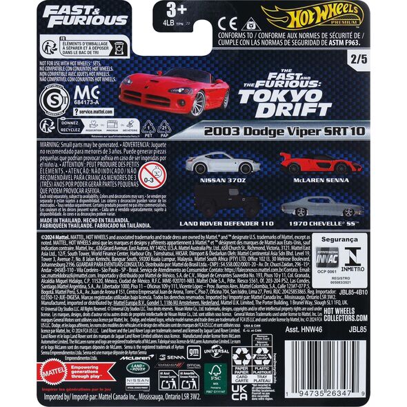 Hot Wheels 2003 Dodge Viper SRT10 – Fast & Furious Hot Wheels Premium 1:64 HNW46/JBL85