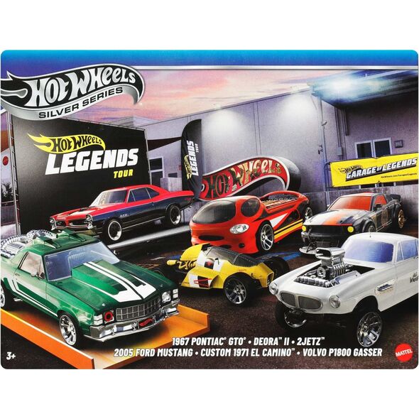 Hot Wheels Legends Wielopak Legendy HW Zestaw 6 metalowych samochodów premium w skali 1:64 z dekoracjami JBY78