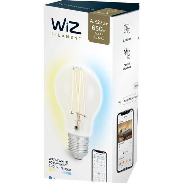 WiZ Wiz Smart Led Bulb White Clear A60 E27 Dimmable, 6.5w-60w Power
