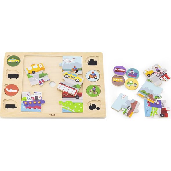 Viga Toys VIGA Drewniane Puzzle Odgadnij po Cieniu  - Środki Transportu Układanka 17 el.