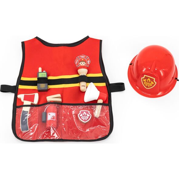Viga Toys VIGA Zestaw Małego Strażaka Kamizelka + Drewniane akcesoria 8 el.