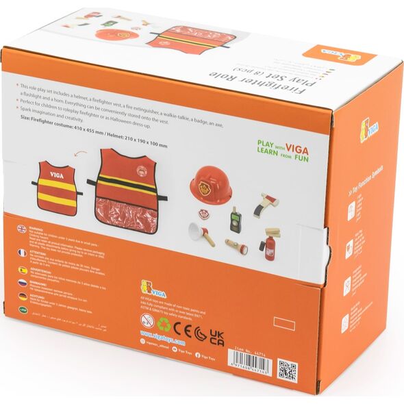 Viga Toys VIGA Zestaw Małego Strażaka Kamizelka + Drewniane akcesoria 8 el.