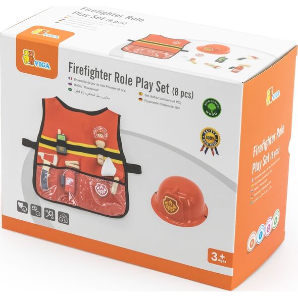 Viga Toys VIGA Zestaw Małego Strażaka Kamizelka + Drewniane akcesoria 8 el.