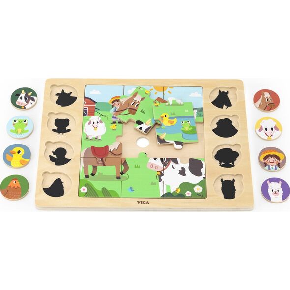 Viga Toys VIGA Drewniane Puzzle Odgadnij Po Cieniu - Farma Układanka 17 el.