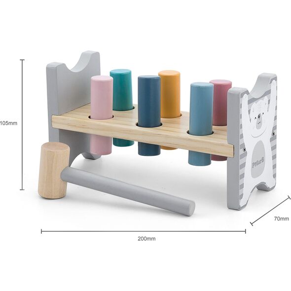 Viga Toys VIGA PolarB Zestaw Drewniana Piramidka + Przebijanka z Młoteczkiem Miś Polarny Montessori