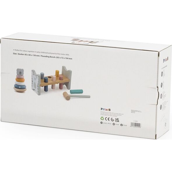 Viga Toys VIGA PolarB Zestaw Drewniana Piramidka + Przebijanka z Młoteczkiem Miś Polarny Montessori