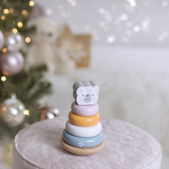 Viga Toys VIGA PolarB Zestaw Drewniana Piramidka + Przebijanka z Młoteczkiem Miś Polarny Montessori