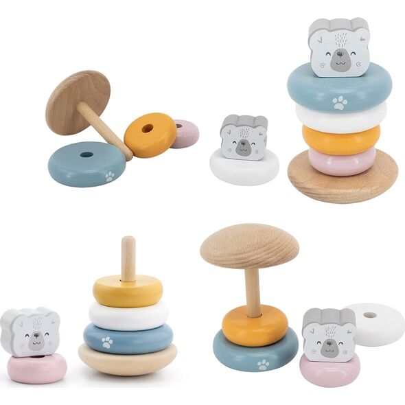 Viga Toys VIGA PolarB Zestaw Drewniana Piramidka + Przebijanka z Młoteczkiem Miś Polarny Montessori