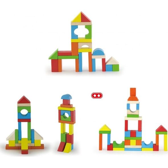 Viga Toys Drewniane Klocki Edukacyjne w Wiaderku 80 el.