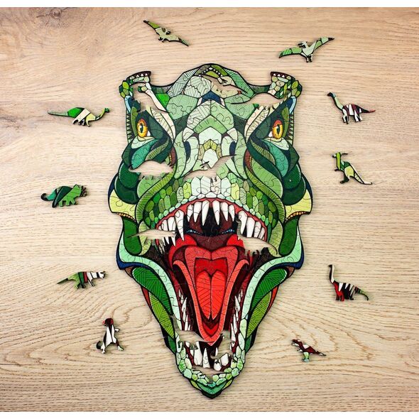 EcoWoodArt EWA Drewniane Puzzle 3D Klocki Układanka T-Rex